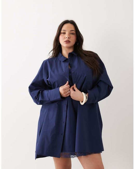 ASOS Blue Asos Design Curve Linen Look Oversized Shirt Dress Co-ord