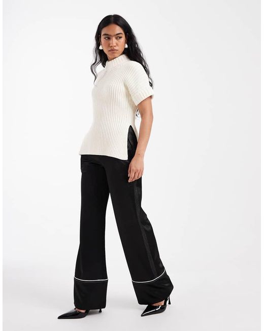 ASOS White Stuffed Neck Short Sleeve Knit Slit Side Top