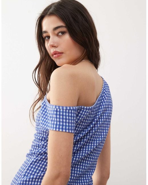 Collusion Blue Gingham Off Shoulder Mini Dress