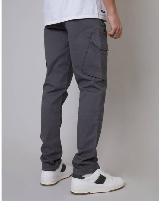 Threadbare Gray Cotton Cargo Trousers With Stretch for men