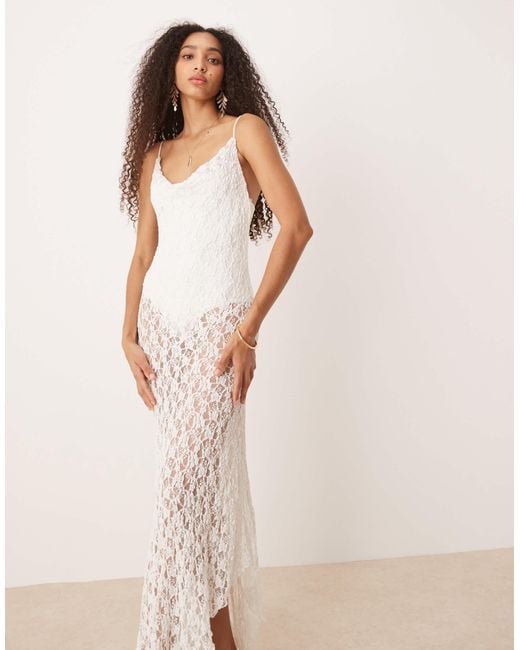 Mango Natural Lace Slip Midi Dress With Detachable Body Suit