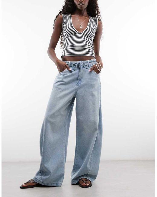 Reclaimed Vintage Blue Denim baggy Wide Jean With Tie Detail