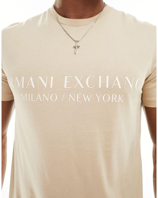 T-shirt lineare beige con logo di Armani Exchange in White da Uomo