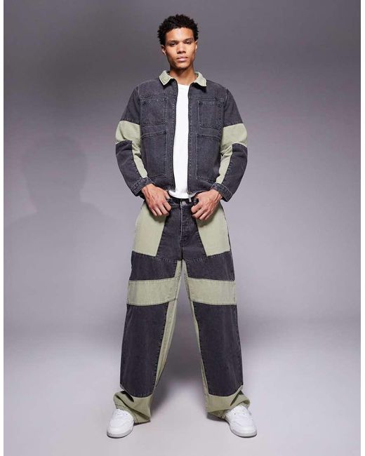 Liquor N Poker Blue Baggy Fit Biker Panel Jeans Co-Ord for men