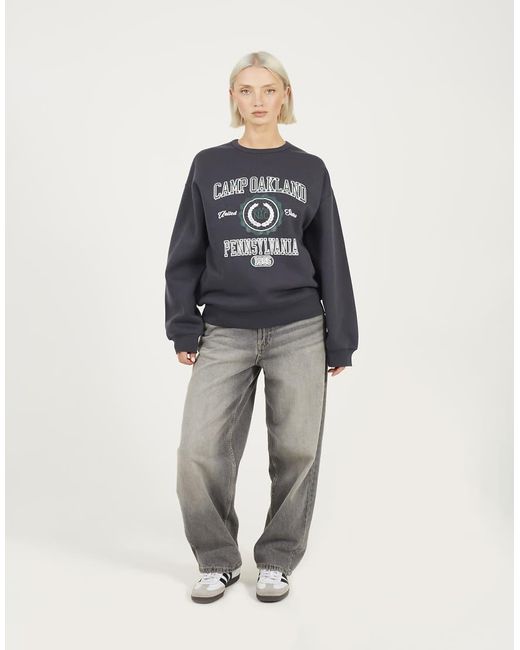 Brave Soul Blue Crew Neck Graphic Print Sweatshirt
