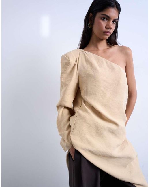 Top Asimétrico Con Hombrera De Cupro De -Neutro TOPSHOP de color White