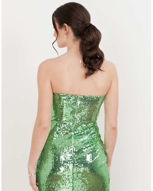 Maya Green Fully Embellished Bandeau Midi Dress