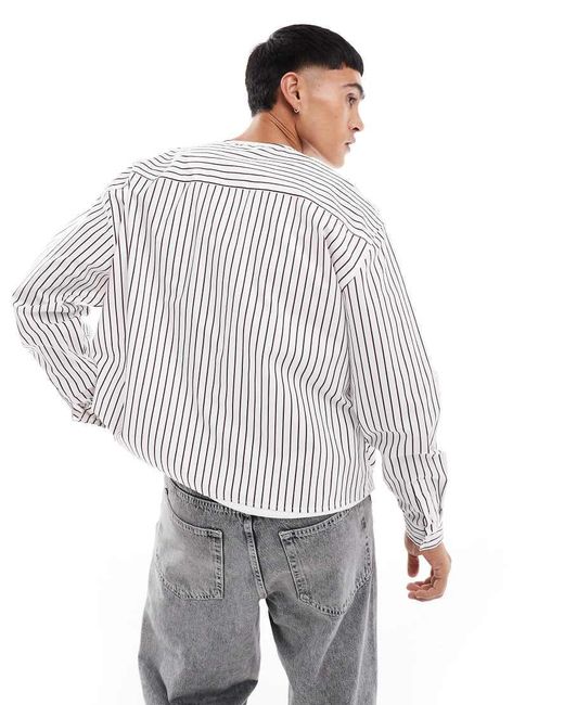 ASOS White Oversized Long Sleeve Shirt With Baseball Neck for men