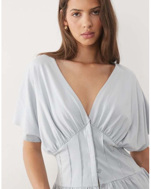 ASOS Gray Gathered Bust Top With Corset Waist