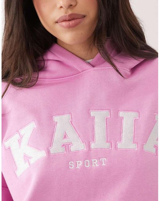 Kaiia Pink Sport Cotton-rich Embroidered Logo Oversized Hoodie