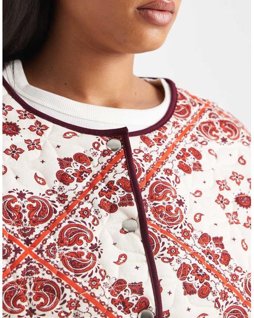 ASOS Red Asos Design Curve Quilted Jacket With Bandana Print