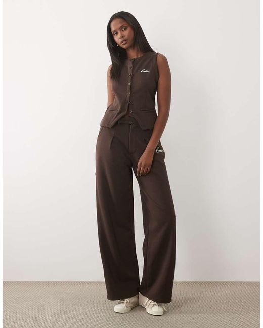 Kaiia Brown Cotton Rich Embroidered Logo Button Through Sweat Waistcoat Co-ord