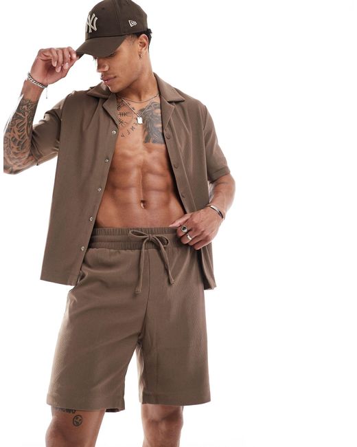 Chemise texturée d'ensemble côtelée à manches courtes - marron The Couture Club pour homme en coloris Brown