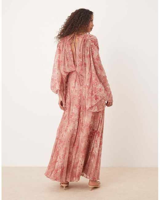 ASOS Pink Pleated Chiffon Twist Front Maxi Dress