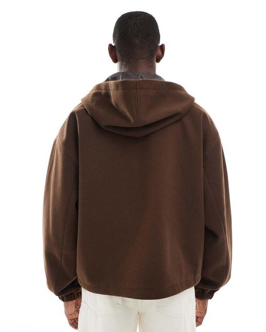 Chaqueta Extragrande Con Capucha De Tejido Efecto Lana De -Verde ASOS de hombre de color Brown