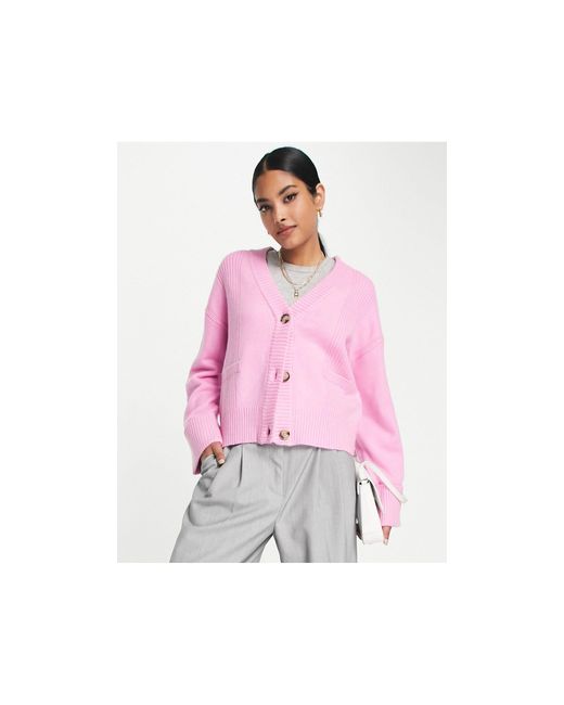 River Island Boxy Ribbed Cardigan in Pink | Lyst