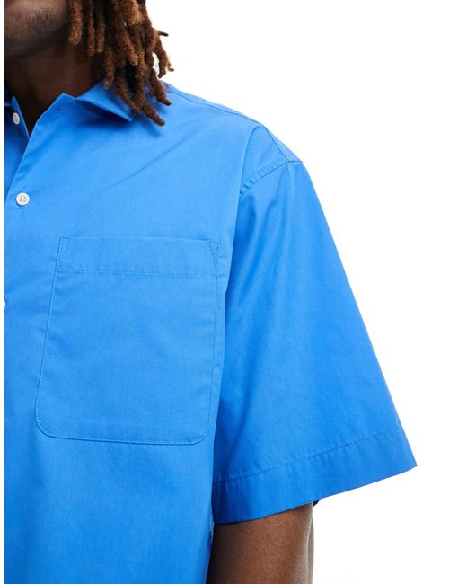 ASOS Blue Short Sleeve Boxy Oversized Poplin Shirt for men