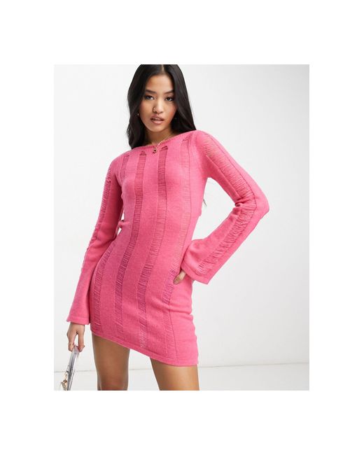 Bailey Rose Pink Backless Ladder Knit Mini Dress