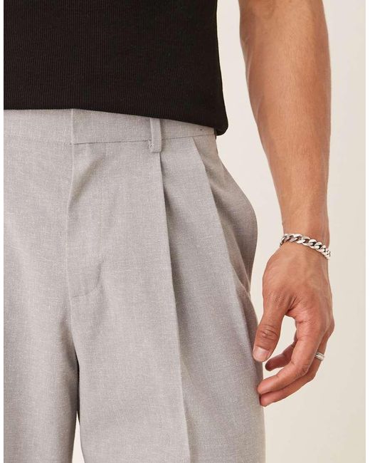 Pantaloni Eleganti A Fondo Ampio Effetto Lino Grigi Con Pieghe Doppie di ASOS in Natural da Uomo