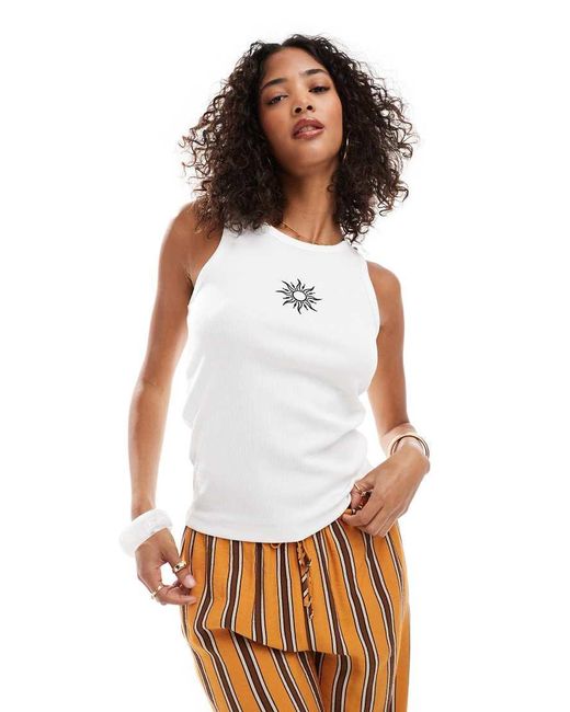Pieces White Sun Embroidered Singlet Top