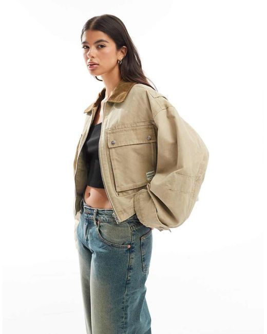 Giacca Trucker Color Sabbia Con Colletto A Contrasto di Bershka in Natural