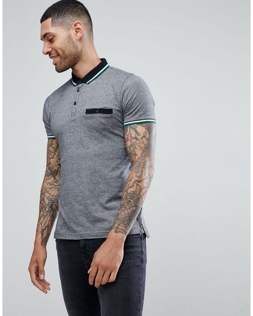 Brave Soul Gray Contrast Pocket And Collar Polo for men