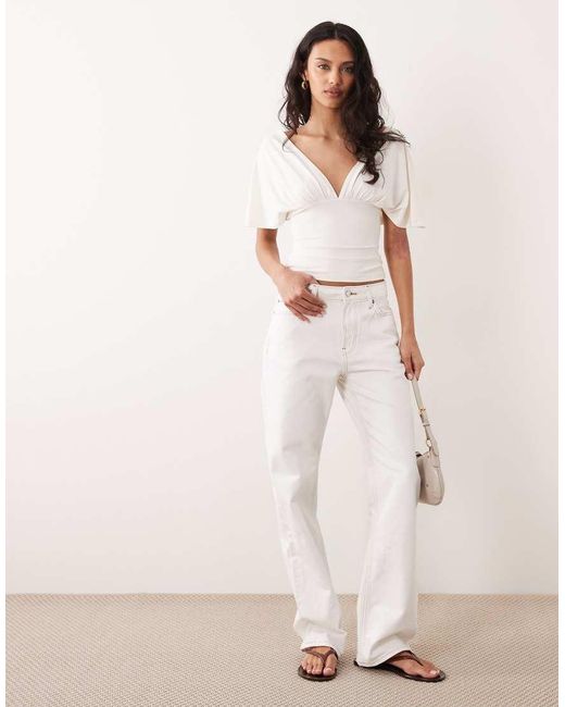 ASOS White Polyamide Plunge Sleeveless Tie Back Cinch Top