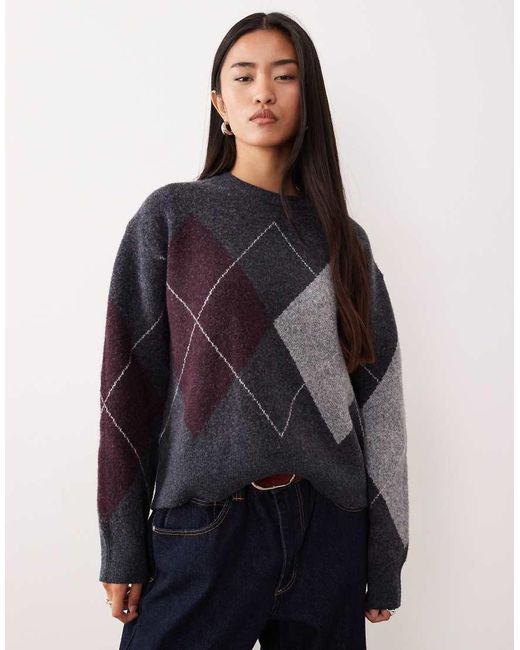 Mango Blue Wool Mix Argyle Jumper