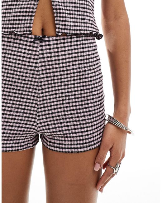 Reclaimed (vintage) Gray Gingham Hotpants Co-ord With Bow