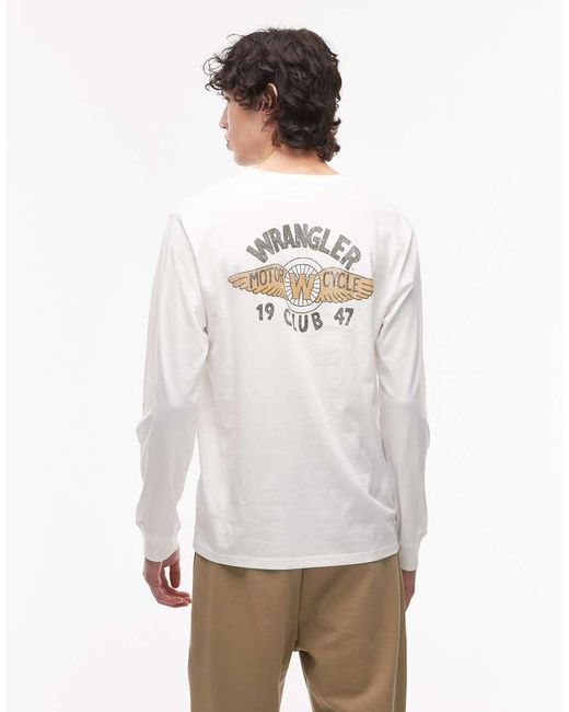 Wrangler White Motorcycle Club Chest Logo Long Sleeve T-shirt for men
