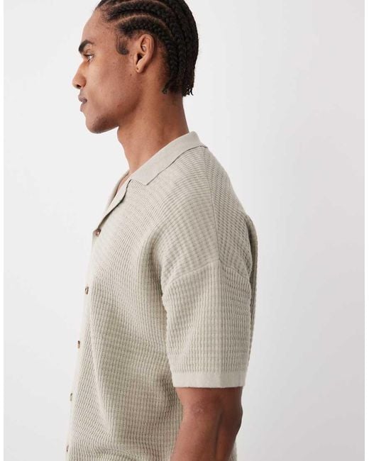 ASOS Gray Relaxed Knitted Co-ord Revere Polo Shirt for men