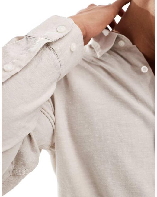 Camisa Beis De Manga Larga De Mezcla De Lino De -Beis Neutro SELECTED de hombre de color Natural