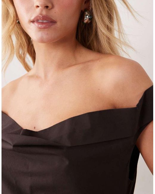 ASOS Black Asos Design Petite Heavy Poplin Maxi Dress With Draped Neckline