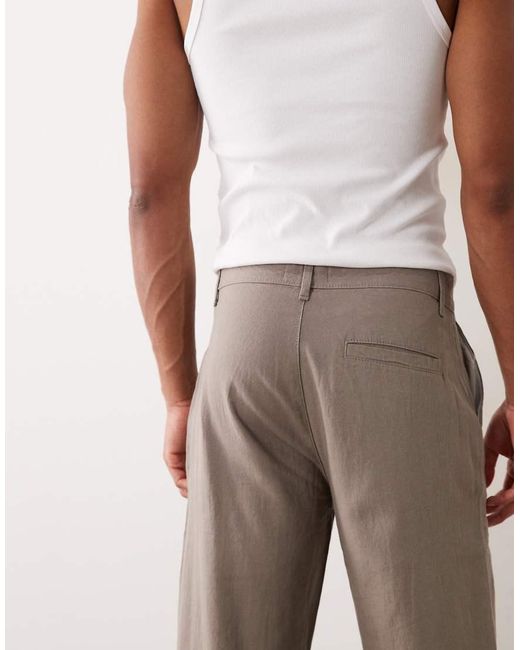 ASOS Natural Co-ord Straight Linen Blend Trousers for men
