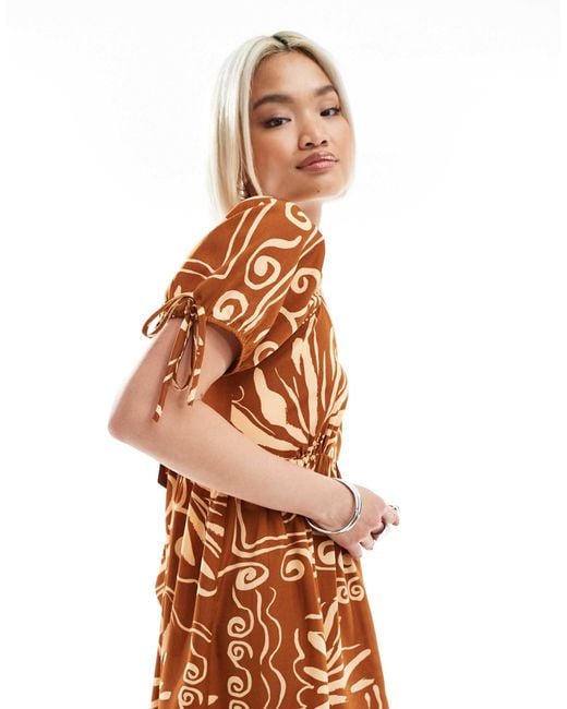 Wednesday's Girl White Tile Floral Puff Sleeve Midaxi Dress