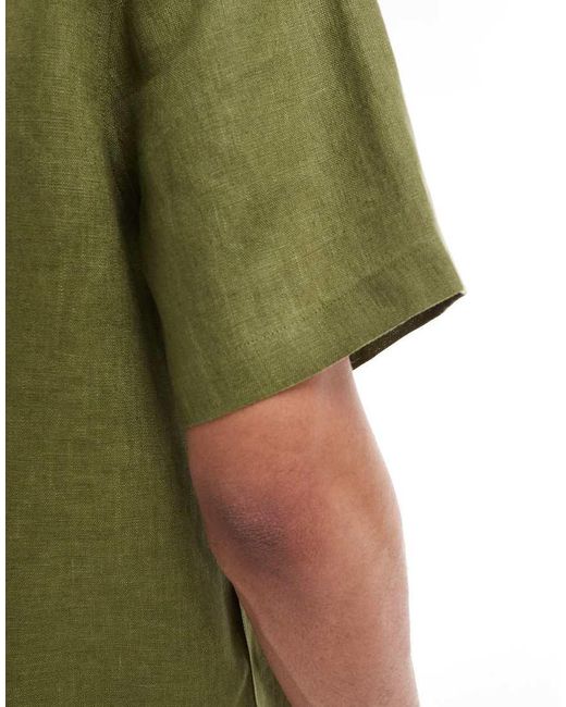 Camicia Regular Fit Squadrata 100% Lino Polvere di ASOS in Green da Uomo