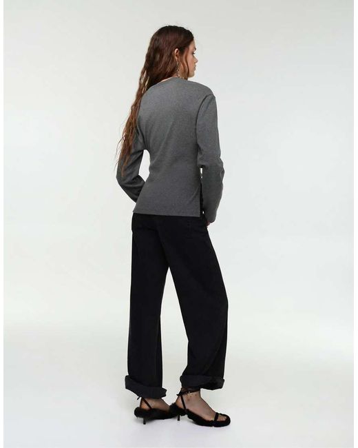 Pull&Bear Gray Long Sleeve T-shirt