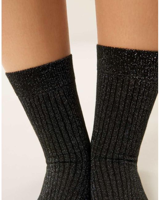 Calzedonia Black Glitter Ribbed Socks