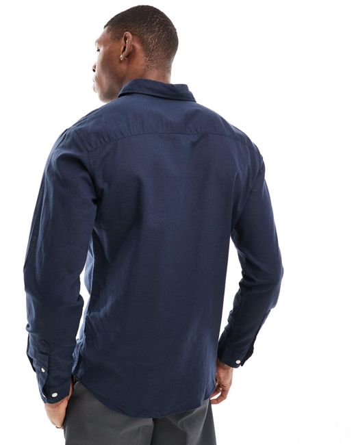 Jack & Jones Blue Linen Shirt With Long Sleeve for men