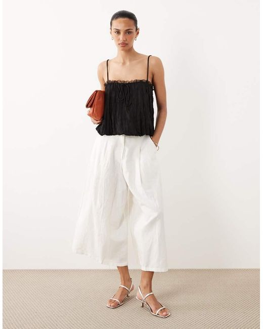 ASOS Black Crinkle Cami With Bubble Hem And Mesh Trim