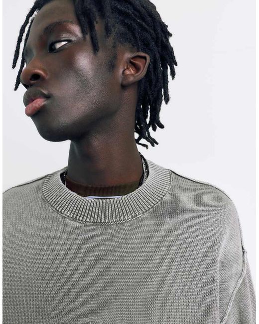 Pull&Bear Gray Stwd Studio Embroidered Jumper for men