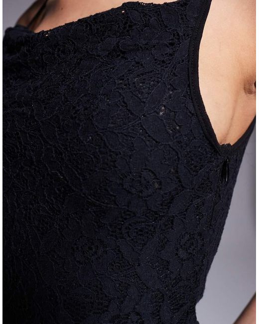 ASOS Black Cowl Neck Cami Lace Maxi Dress With Mesh Panel