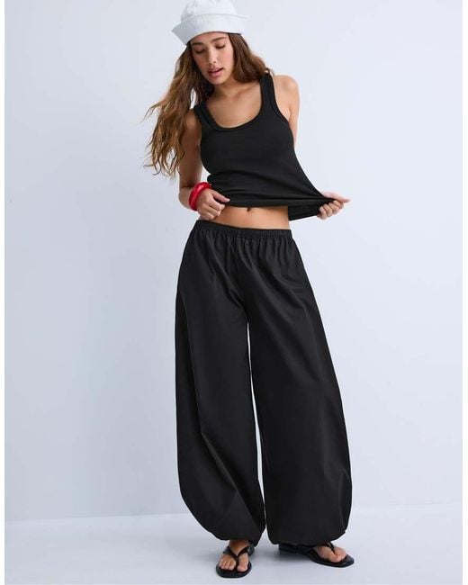Stradivarius Black Ribbed Racerback T-shirt
