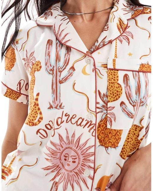 Chelsea Peers Set Van Polyester Met Overhemd Met Korte Mouwen, Reverskraag En Short in het White