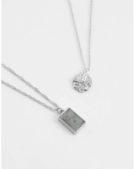 ASOS White 2 Pack Molten And Stone Pendant Necklace for men