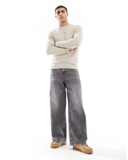 Only & Sons Gray Diamond Structure Knitted Jumper for men