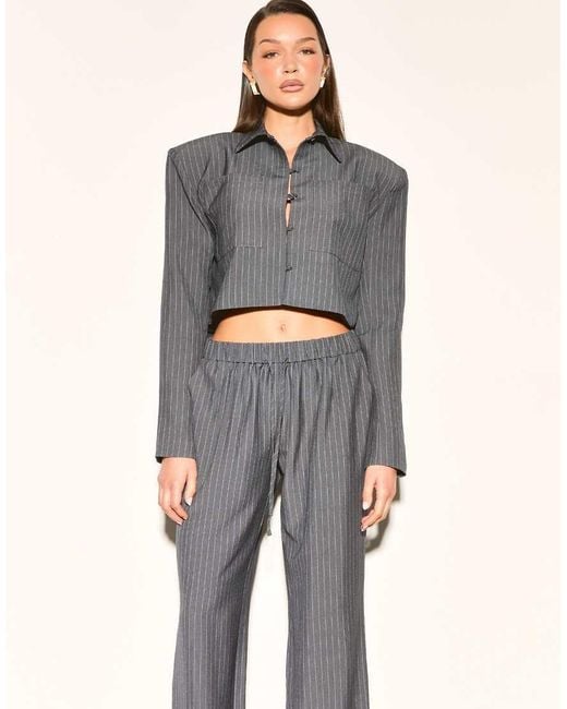 Noughts & Kisses Gray Velora Pinstripe Cropped Shirt