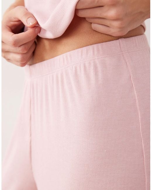 ASOS Pink Mix & Match Soft Rib Wide Leg Pyjama Pants