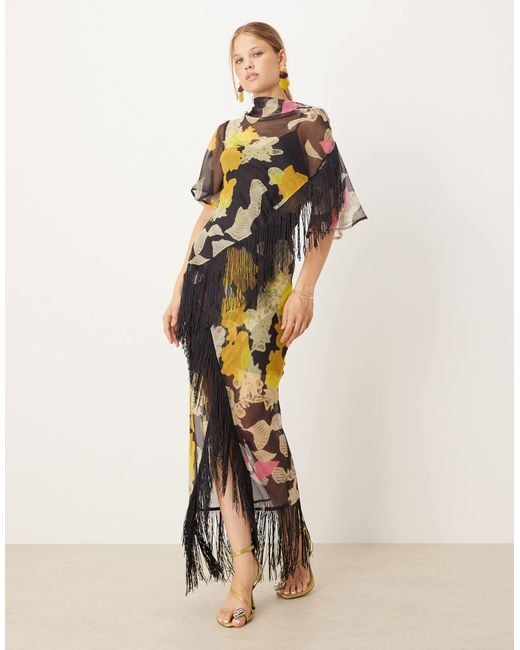 ASOS Chiffon Fringe Detail Maxi Dress | Lyst Australia