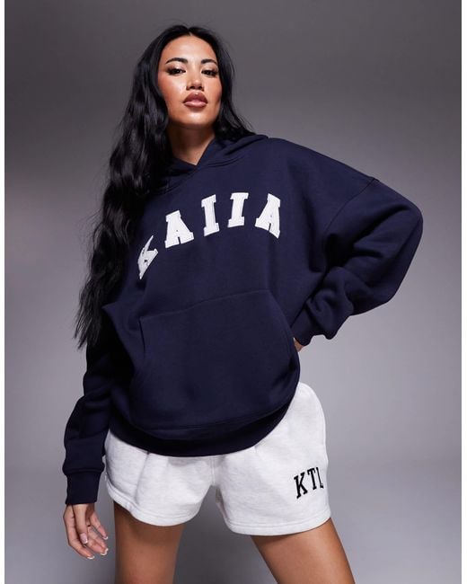 Sweat à capuche oversize avec broderie logo - marine Kaiia en coloris Blue